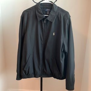POLO RALPH LAUREN WINDBREAKER JACKET in BLACK with TAN HORSE and JOCKEY Sz L
